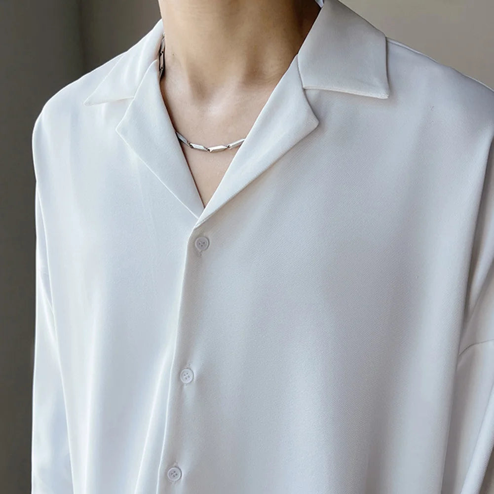 HEARUJOY  -  Casual Drape Shirt Trendy Button Up For Everyday Wear Casual Drape Shirt For Men All Seasons Wear Daily Use Apparel