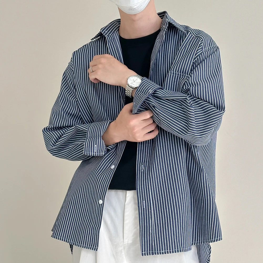 HEARUJOY  -  Casual Vacation Look Striped Long Sleeve Spring Autumn Top Comfortable Fit Daily Wear Shirt Holiday Casual Wear