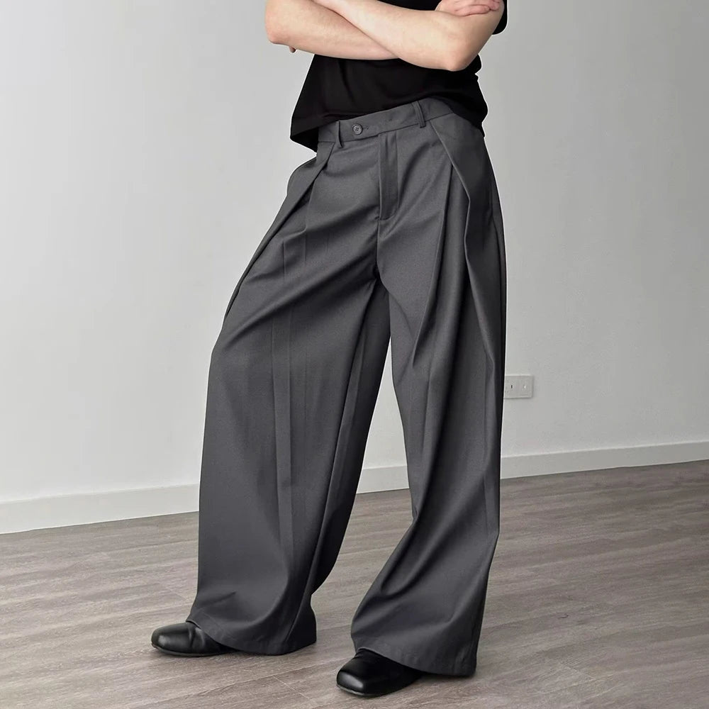 HEARUJOY  -  Mens Trousers Pleated Plain Casual Suit Pants Streetwear Fashion Daily Loose Versatile Wide-Leg Pants Men'S Clothing 2025 New