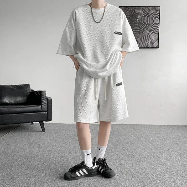 HEARUJOY  -  Jacquard Man Sets Tracksuit Sweatsuit Sweatshirts Original Brands Essential Polyester Slim Fit Tee T-shirts Shorts Suits for Men