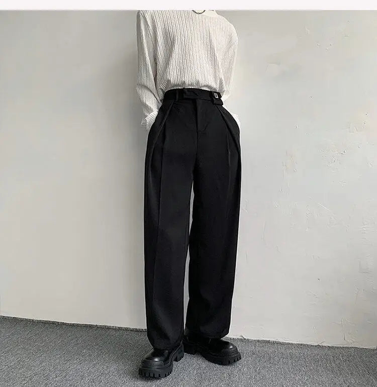 HEARUJOY  -  Korean Black Suit Pants Men Oversized Fashion Social Mens Dress Pants Loose Straight Wide Leg Pants Mens Office Formal Trousers