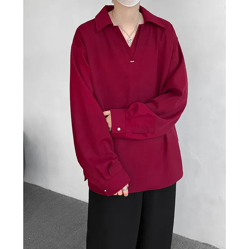 HEARUJOY  -  White Long Sleeved Shirt Men Oversized Society Mens Black Dress Shirt Korean Loose Casual Shirt Mens Formal Pullover Shirts