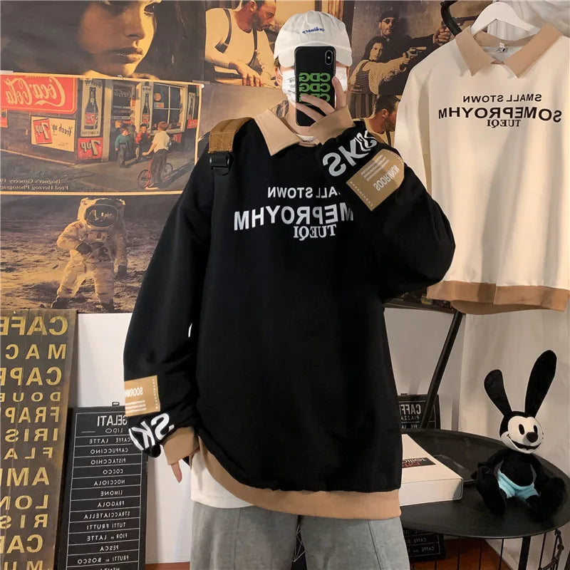 HEARUJOY  -  Autumn Lapel Hoodie Men Fashion Print Casual Oversized Sweatshirt Men Streetwear Hip Hop Loose Pullover Hoodies Mens Hoody