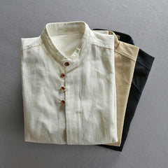 HEARUJOY  -  Vintage High Quality Linen Shirt For Men Long Sleeve Stand Neck Slim Fit Top Chinese Style Retro Blouse Streetwear Plus Size 7XL