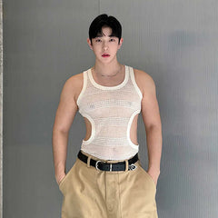 Hearujoy Summer Slim-fit Vest Sexy Men's Wear Hollowed Side Waist Round Collar Male Vests new Fashion Male Sleeveless Top