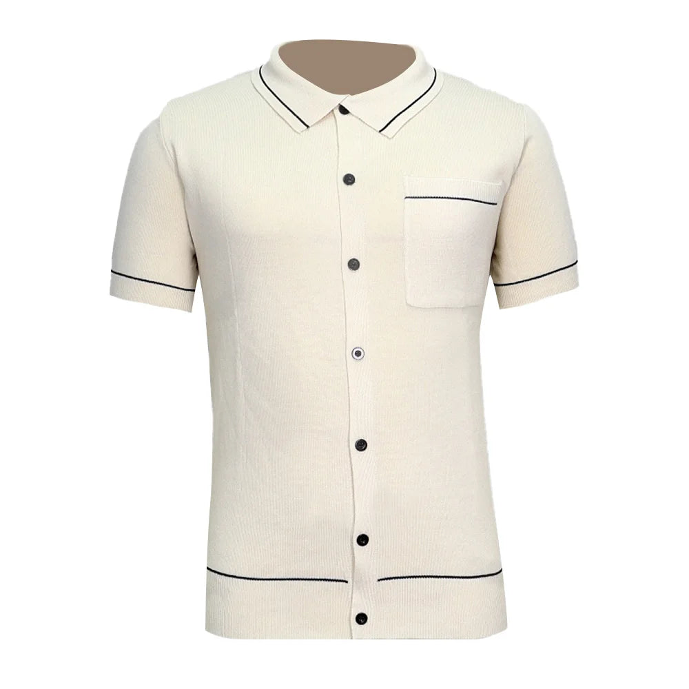 HEARUJOY  -  Mens Cool Silk Casual Knit Polo Shirt Summer Fashion Daily Outdoor Soft Comfortable Short-Sleeve T-Shirt Men'S Clothing New