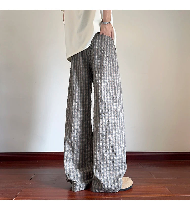 HEARUJOY  -  American Men Thin Pants for Men 2025  Summer plaid  Sweatpants Straight Loose Sports Casual Trousers