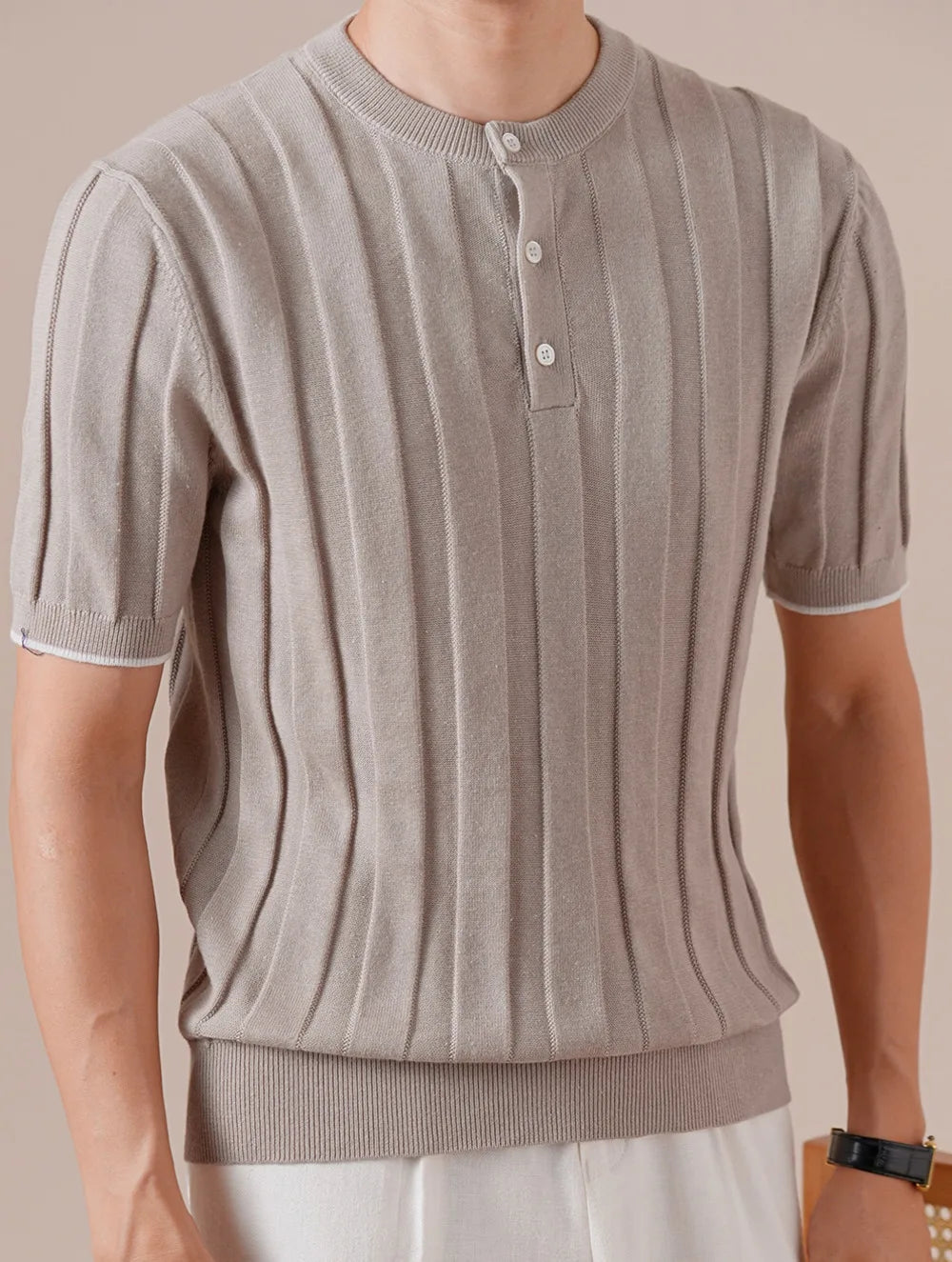 HEARUJOY  -  Cotton Linen Blend Italian Henley Collar Short Sleeve Polo Shirt Men Social Club Outfits Summer Top Thin T-Shirt Tee Shirt Homme