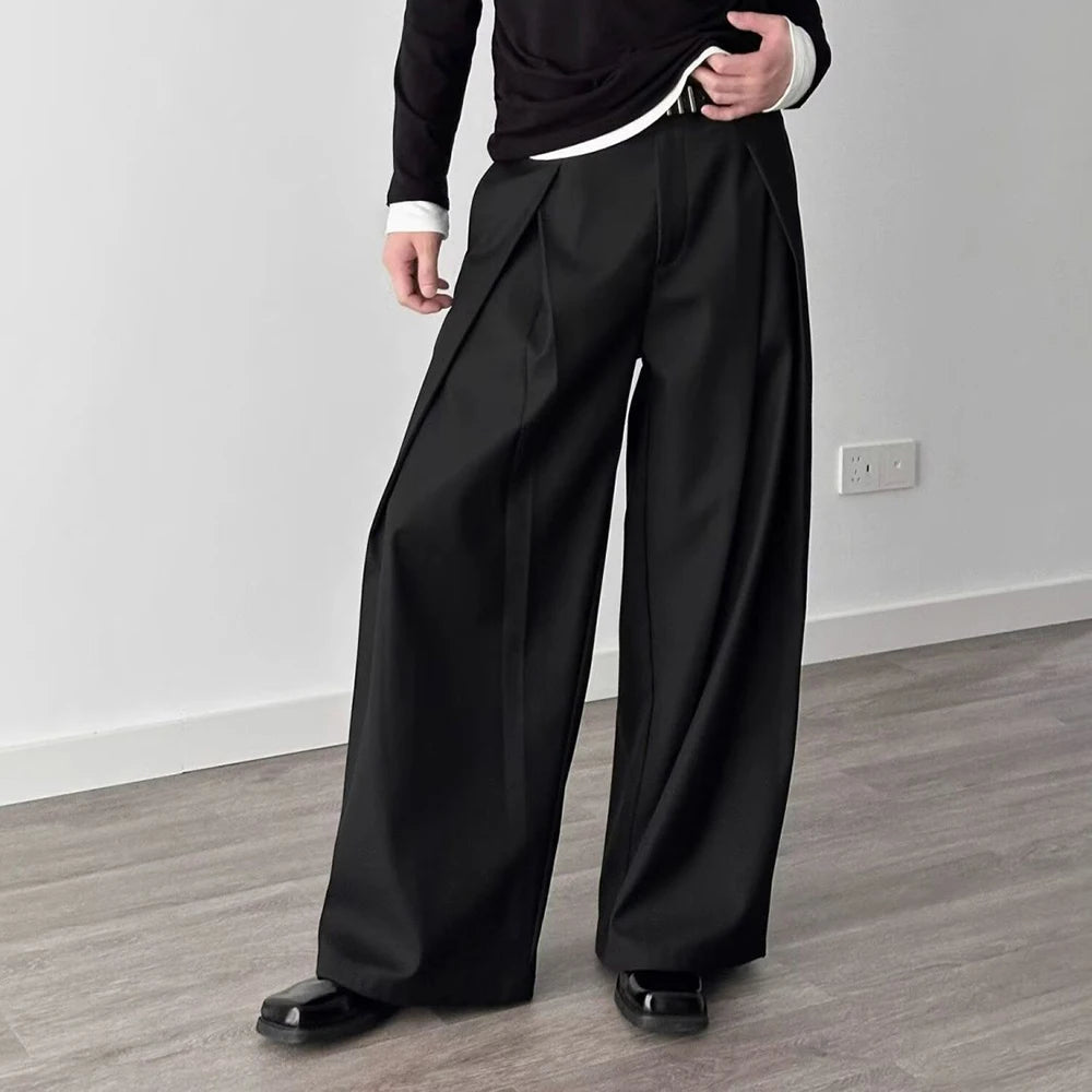 HEARUJOY  -  Mens Trousers Pleated Plain Casual Suit Pants Streetwear Fashion Daily Loose Versatile Wide-Leg Pants Men'S Clothing 2025 New