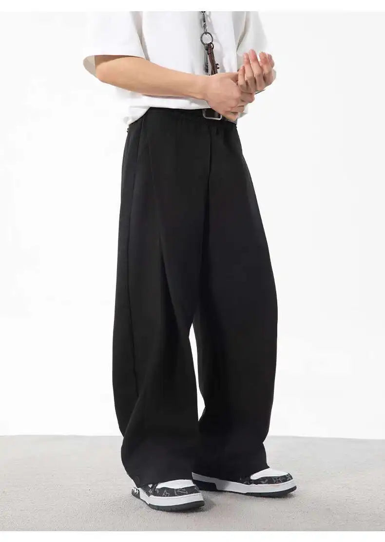 HEARUJOY  -  Korean Style Men's Suit Pants Solid Color Pleated Design Botton Drawstring Simple Elastic Waist Summer Male Trousers