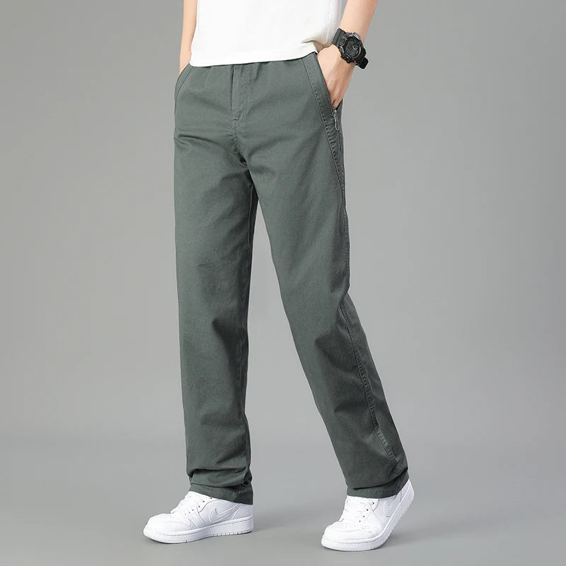 HEARUJOY  -  5XL 6XL Big Size 100% Cotton Men's Cargo Pants Casual Loose Straight Pants Cotton Long Trousers Zipper Pockets Jogger Pants Men