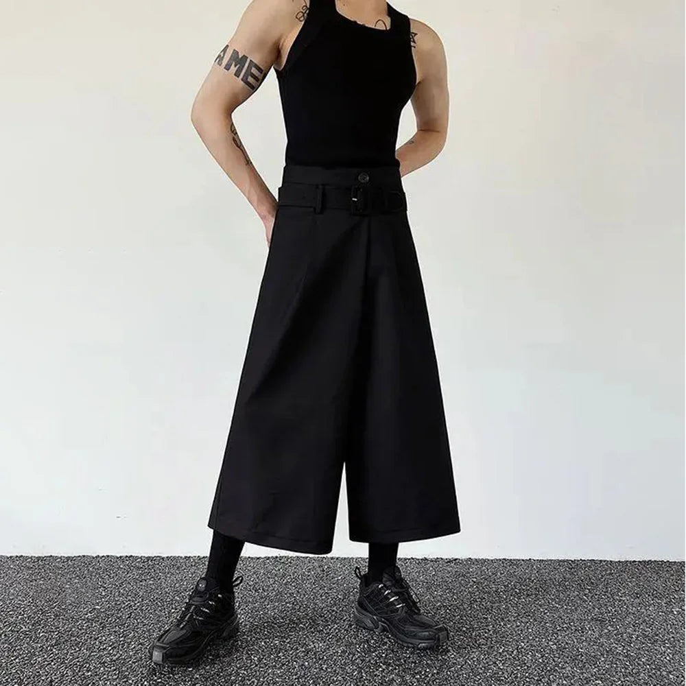 HEARUJOY  -  Mens Pants Belt Dark Wide-Leg Pants Japanese Streetwear Harajuku Commuting Business Office All-Match Casual Pants Men'S Clothing