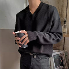 HEARUJOY  -  Mens Sweater Casual Outerwear Knitted Sweater Autumn Fashion Campus Youth All-Match Solid Color Long-Sleeved Top Men'S Clothing