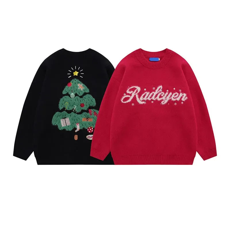 Hearujoy Men's Knitted Christmas Sweater Vintage Black Red Pullovers Sweaters and Jumpers Male Couple Winter Streetwear Harajuku