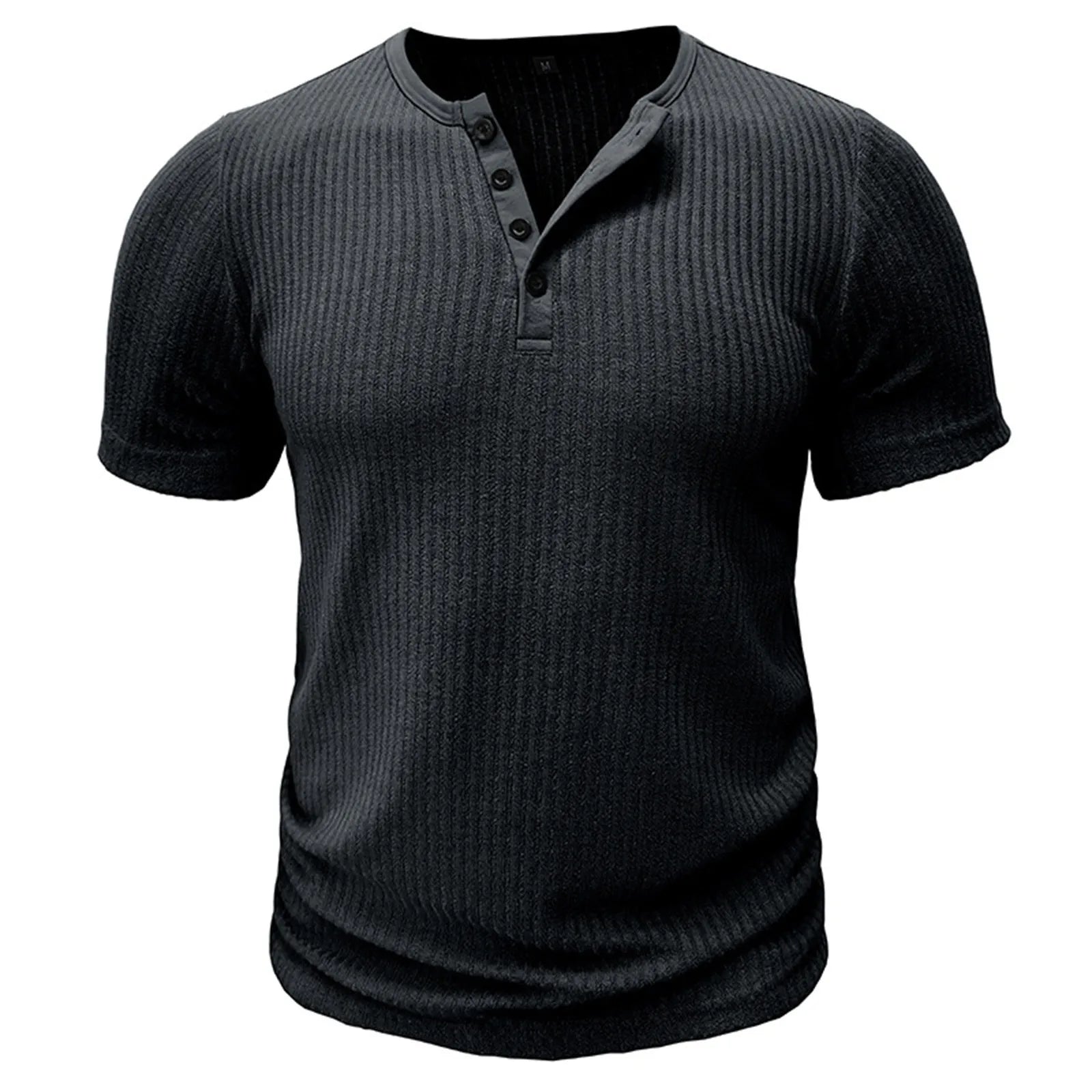 HEARUJOY  -  Men's Threaded T-shirt Summer Running Sports Fitness Clothes Muscle Slim Fit Short Sleeve T-shirt V-neck Collar Casual Tops