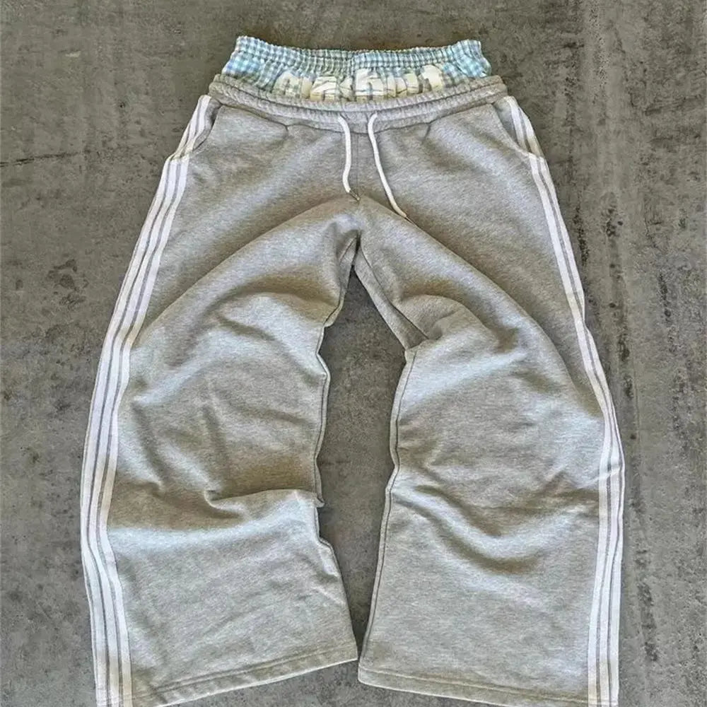 Hearujoy Baggy Pants Double Layer Straight Pants Y2k Side Striped Sweatpants Men's and Women's Loose Wide-leg Trousers Cargo Pant Sets