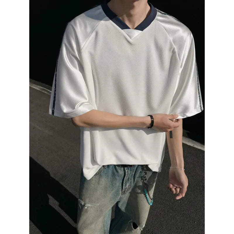HEARUJOY  -  Summer Short Sleeved T-shirt Men Oversized Casual V-neck T Shirt Men Streetwear Korean Loose Pullover T Shirt Mens Top M-3XL