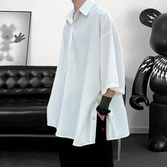 Hearujoy Summer Short Sleeved Shirt Men Oversized Black White Shirt Men Streetwear Korean Loose Ice Silk Shirts Mens Casual Shirt M-3XL