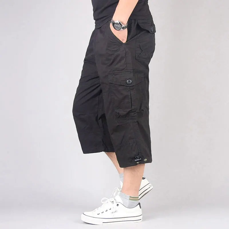 HEARUJOY  -  Summer Cropped Pants Men Multi Pocket Cargo Shorts Outdoor Sports Leisure Loose Shorts Fashion Youth Cotton Short Trousers