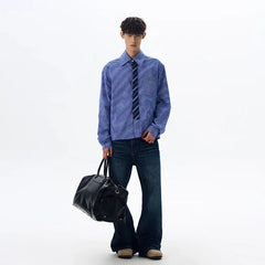 HEARUJOY  -  Light Blue Plaid Shirt Mens Japanese Style Vintage Suit Inner Wear Long Sleeve Shirt High End Sense Spring Outfit Outerwear