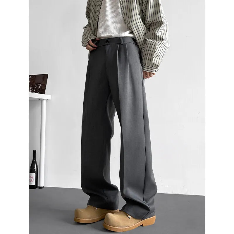 HEARUJOY  -  Grey Suit Pants Men Fashion Society Mens Black Dress Pants Korean Loose Casual Straight Pants Mens Office Formal Trousers 4XL