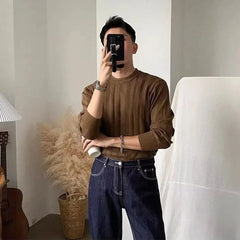 Hearujoy Mens Slim Knitted Sweater 2024 New Autumn Winter Genderless Fashion Youth Trend Simple Retro Solid Color Knitted Sweater Unisex