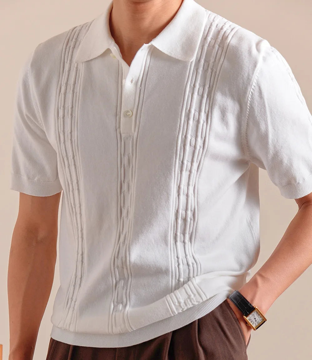 HEARUJOY  -  Summer Retro Collar Italy Polo Shirt Men Cotton Blend Short Sleeve Lightweight Breathable Casual Half Sleeve Top Knitted Tshirt
