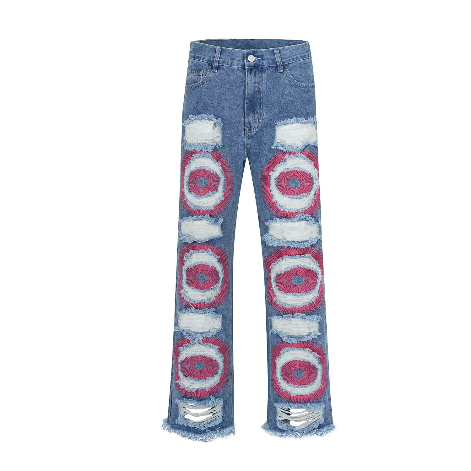 Hearujoy Y2k Streetwear Embroidered Ripped Wide Jeans for Men Washed Destroyed Torn Flared Jean Male Tassels Hip Hop Jeans Pants Baggy