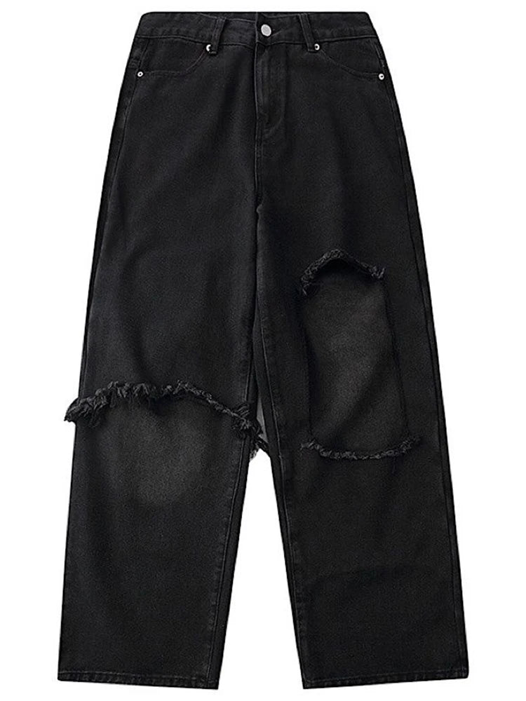Hearujoy Ripped Jeans for Men Wide Leg Jeans Hip Hop Denim Trousers Male Vintage Japanese Streetwear Hole Patchwork