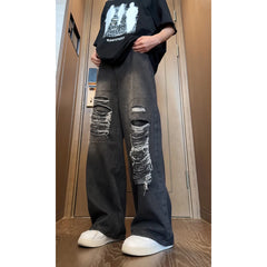 Hearujoy Spring Summer Vintage Streetwear Ripped Hole Jeans Men Women Harajuku Aesthetic Wide Leg Denim Trousers Unisex Straight Pants