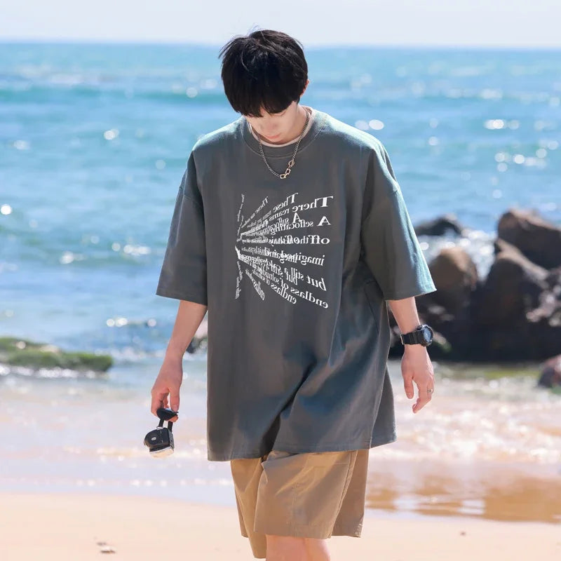 HEARUJOY  -  T Shirt Oversized Cotton For Men White 5XL Men's Letter Print T-shirts Men Casual Wear Summer Tee Shirts Big Size Clothing