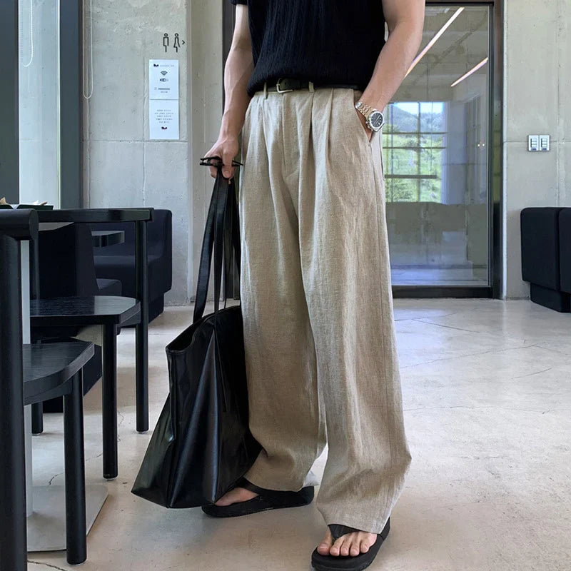 Hearujoy Korean Style Men's Casual Pants Pockets Soild Color Straight Wide Leg Male Loose Trousers Autumn Simple 9C7066