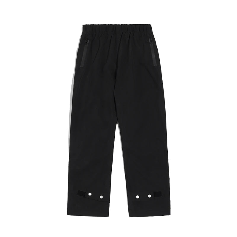 Hearujoy High Street Zipper Pockets Quick Dry Vibe Style Mens Track Pants Elastic Waist Straight Retro Black Casual Trousers