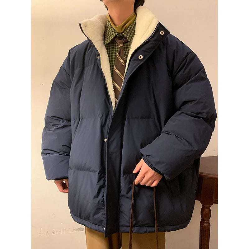 HEARUJOY  -  Men Harajuku Warm Bubble Coat Winter Jacket Stand Collar Oversize Parkas Korean Style Male Padded Coat Korean Puffer Jackets