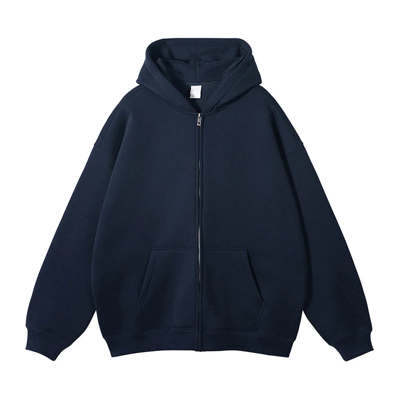 HEARUJOY  -  New Men's Hoodies Sweatshirts Zipper Hoodie Solid Color Hip Hop Mens Hooded Jacket Loose Track Hoodie Jacket Coat Streetwear