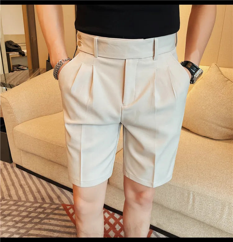 HEARUJOY  -  New Men Summer Slim-fit British Style Suit Shorts Light Luxury Business Straight-leg Shorts Leisure Button-down Half-pants M-3XL