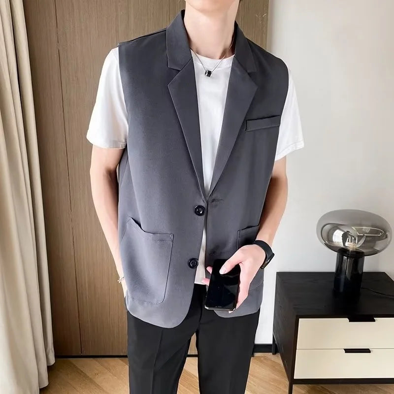 HEARUJOY  -  Suit Vest Men Slim Fit Fashion Social Mens Dress Vest Korean Business Casual Black Suit Jacket Mens Office Formal Vest S-3XL