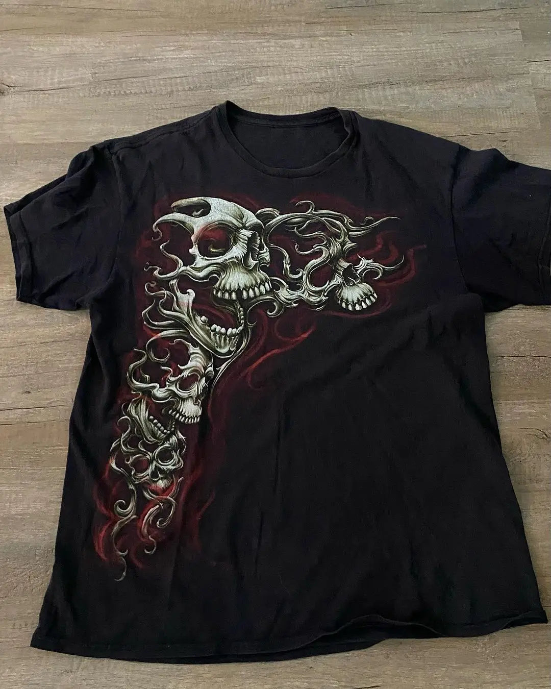 Hearujoy Y2k European and American Hip-hop Skull Oversized T-shirt Street Harajuku Retro Letter Print Top Men Casual Graphic t shirts
