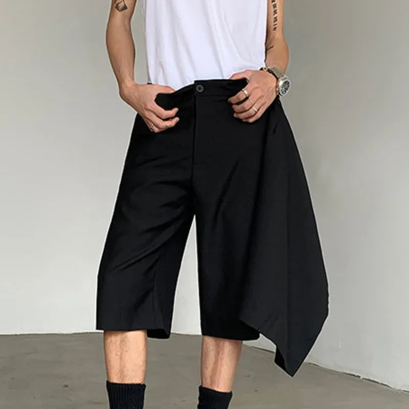 Hearujoy Dark Style Suit Shorts Men's Summer Loose Patchwork Straight Wide Leg Short Pants Trendy Menwear Solid Color 9C5519