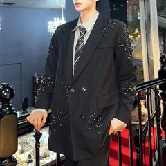 HEARUJOY  -  Mens Jacket Hot Diamond Shoulder Pad Suit Jacket Spring Fashion Shiny Stage Performance Niche Long-Sleeve Top Men'S 2025 New
