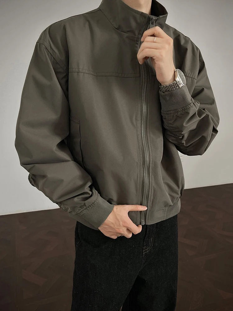 HEARUJOY  -  Trendy Slim Long Sleeve Men's Jacket Coat Streetwear Vintage Zip-up Stand Collar Jackets Spring Autumn Casual Mens Outerwear