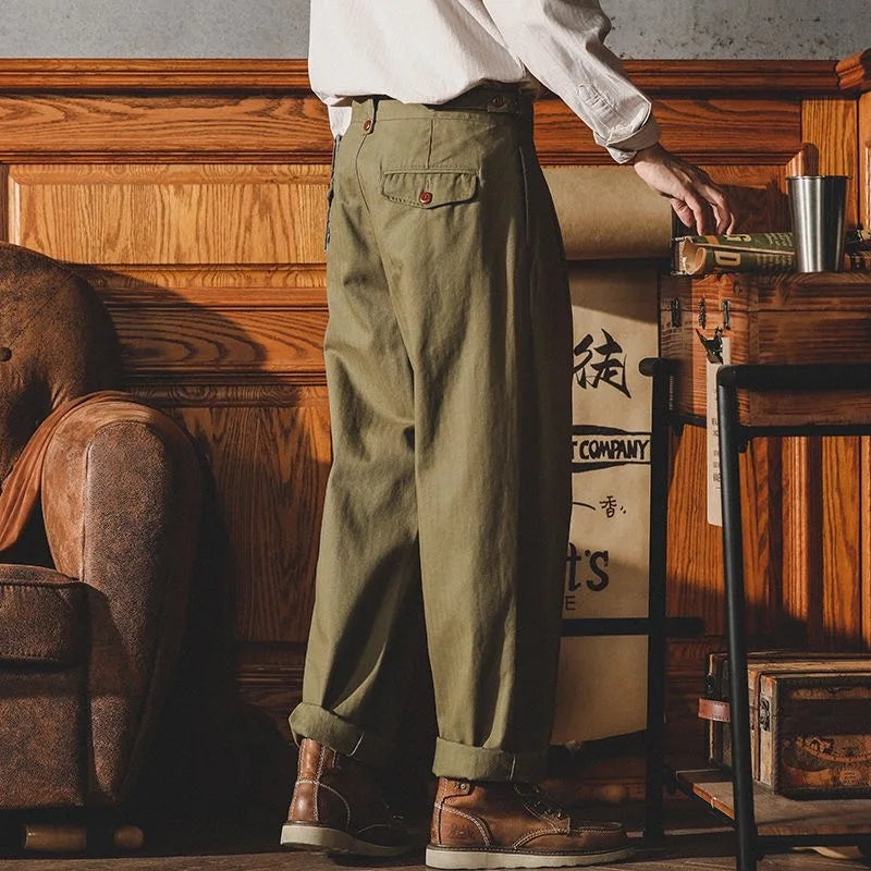 HEARUJOY  -  American Vintage Gurkha Trouser For Men British Style Casual Loose Straight Cargo Pants Spring Autumn Fashion Cotton Naples Pant