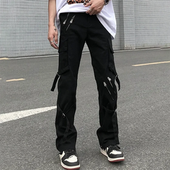 HEARUJOY  -  High Street Black Multi Zipper Jeans Men Streetwear Baggy Wide Leg Jeans 2025 American Straight Casual Loose Denim Cargo Pants