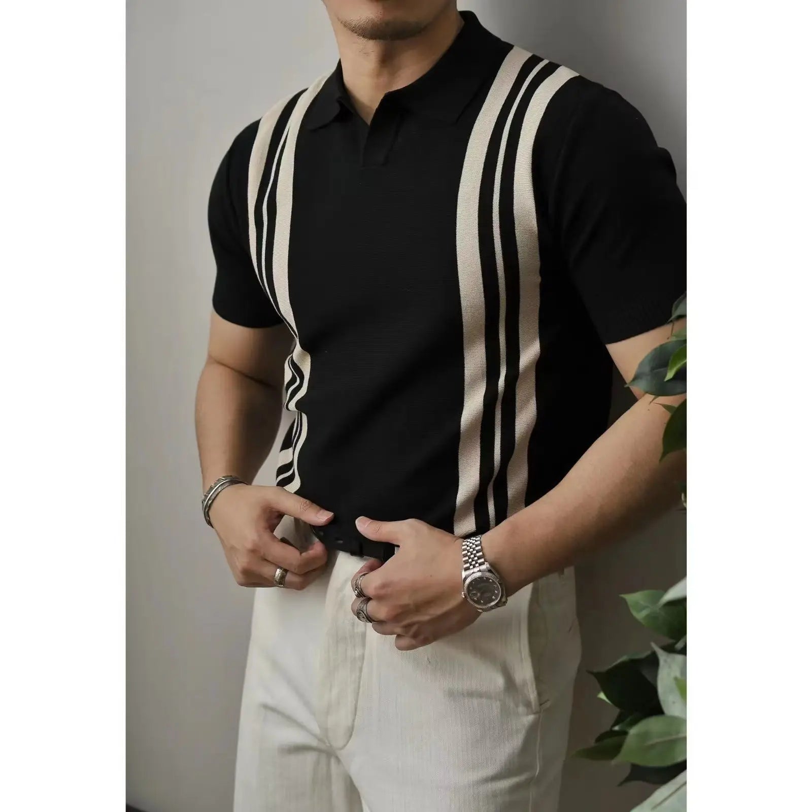 HEARUJOY  -  Summer Men Solid Zipper Knitted Polo Shirt Streetwear Fashion Male Clothes Lapel Slim Basic Business Casual Short Sleeve Tops