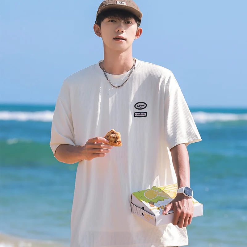 HEARUJOY  -  Korean Fashion Ins Trendy Brand Street Printed T Shirt Couple Summer Y2k Simple Hip-hop White Black Round Neck Sports Top Tees