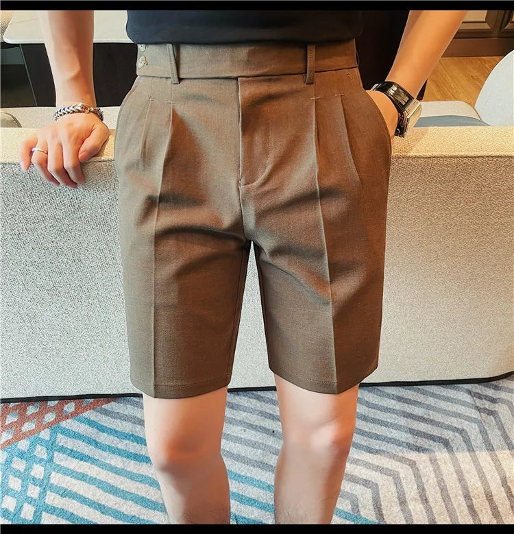 HEARUJOY  -  New Men Summer Slim-fit British Style Suit Shorts Light Luxury Business Straight-leg Shorts Leisure Button-down Half-pants M-3XL