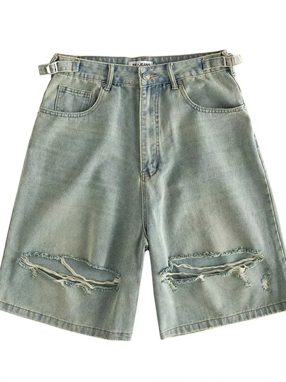 Hearujoy 2024 Men Summer Fashion Vintage Loose Wide Leg Jeans Male Streetwear Knee Length Pants Male Casual Ripped Denim Shorts F38
