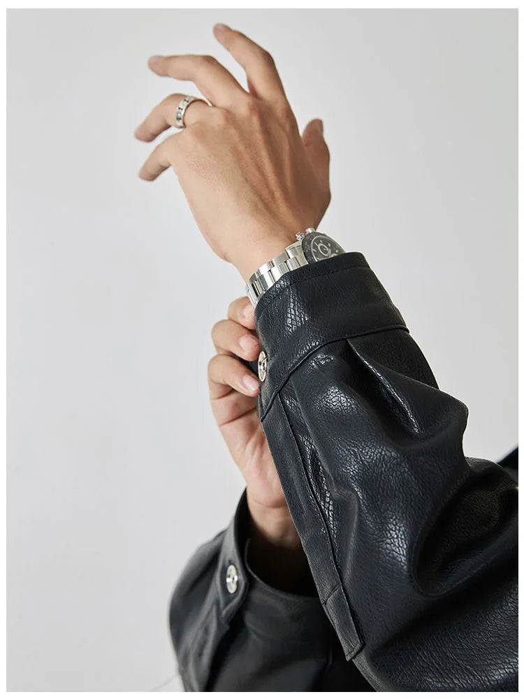 HEARUJOY  -  Shoulder Pad Design Jacket For Men Spring Autumn Fashion Slim Fit Biker Leather Coats Motorcycle PU Leather Jackets Streetwear