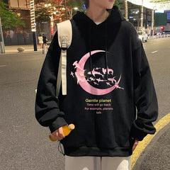 HEARUJOY  -  Funny Men's Oversized Hoodie Off White Hoodies with Hat Oversize for Men Moon Print 5XL Man Casual Wear Hoody Male Sweatshirt