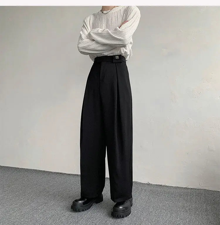 HEARUJOY  -  Korean Black Suit Pants Men Oversized Fashion Social Mens Dress Pants Loose Straight Wide Leg Pants Mens Office Formal Trousers
